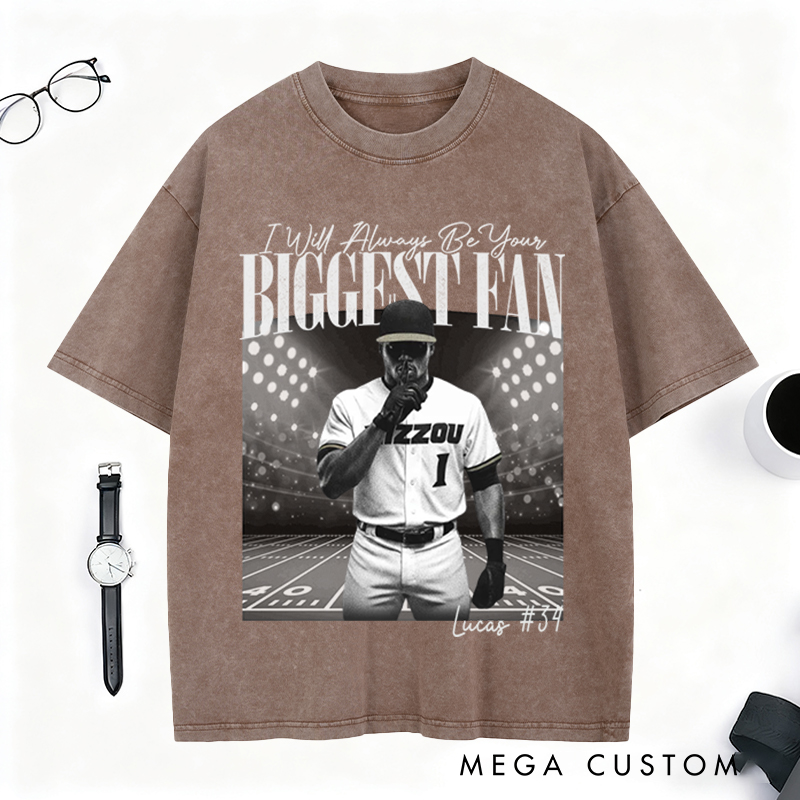 Personalized "I’ll Always Be Your Fan" Baseball Washed T-Shirt with Custom Photo and Name