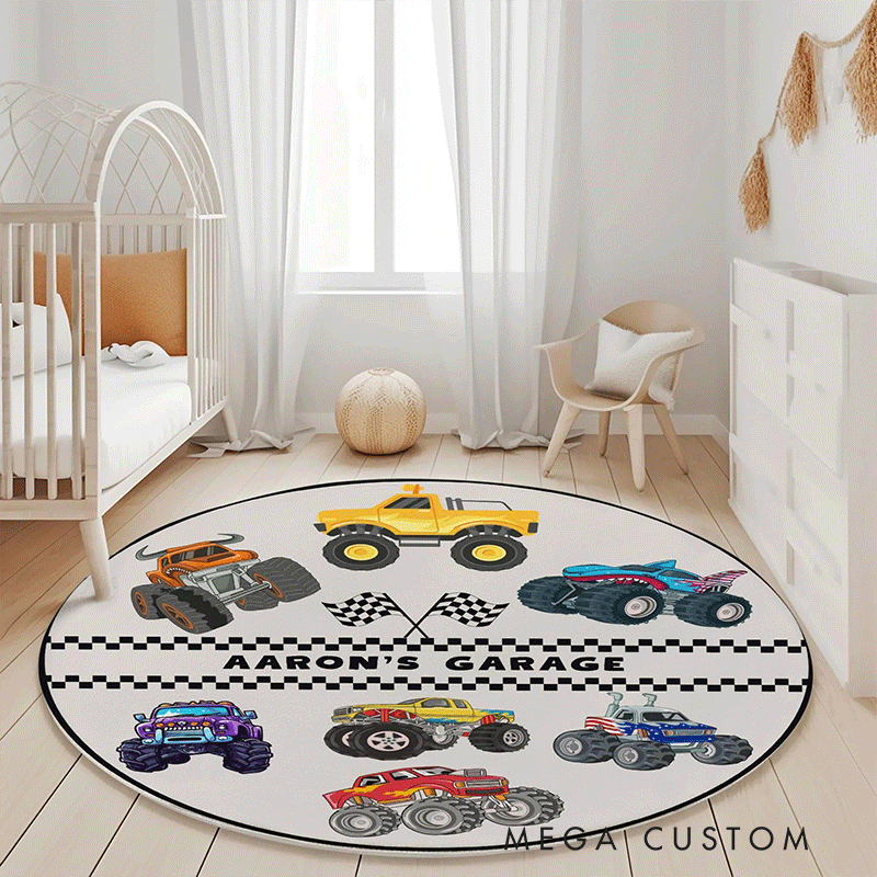 Personalized Monster Truck Diatomite Mat Custom Name Mat Gift for Racers and Racing Lovers