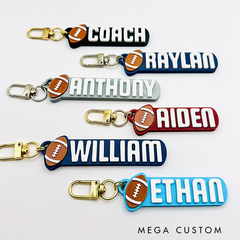 Personalized American Football 3D Printed Hard Plastic Keychains with Custom Your Name and Your Colors