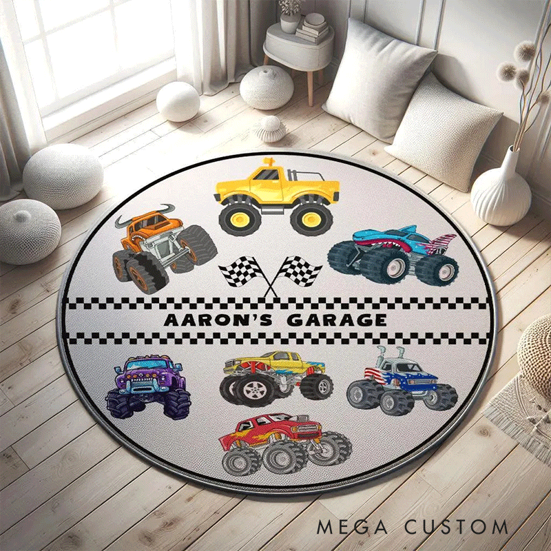Personalized Monster Truck Diatomite Mat Custom Name Mat Gift for Racers and Racing Lovers