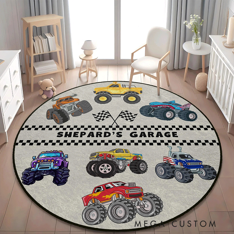Personalized Monster Truck Diatomite Mat Custom Name Mat Gift for Racers and Racing Lovers