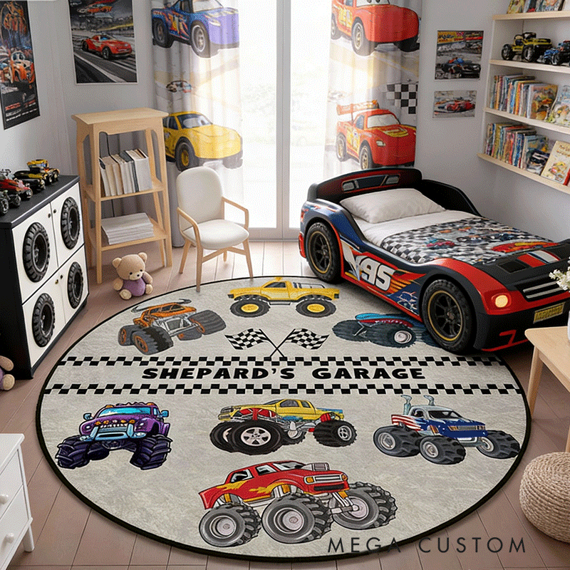 Personalized Monster Truck Diatomite Mat Custom Name Mat Gift for Racers and Racing Lovers