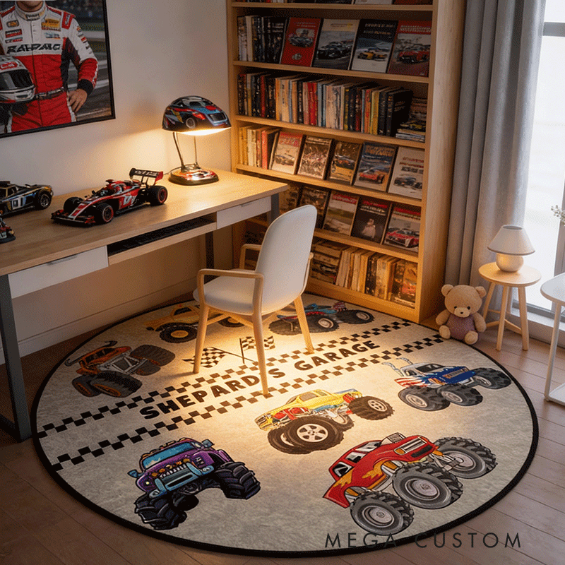 Personalized Monster Truck Diatomite Mat Custom Name Mat Gift for Racers and Racing Lovers