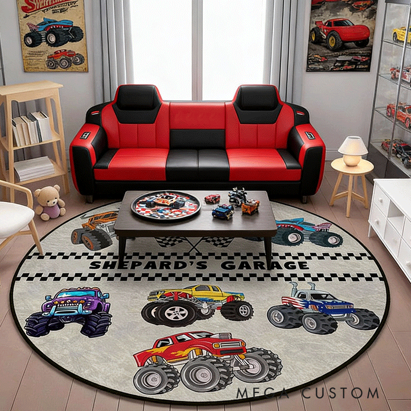 Personalized Monster Truck Diatomite Mat Custom Name Mat Gift for Racers and Racing Lovers