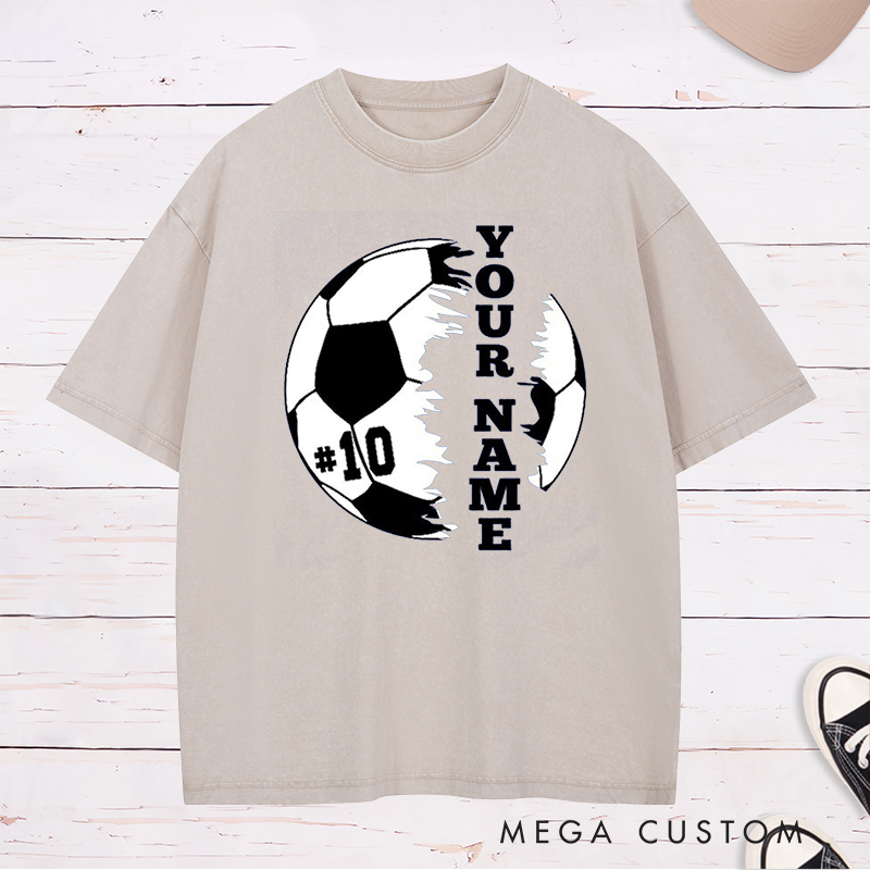 Personalized Dynamic Soccer  Washed T-Shirt with Custom Name and Number
