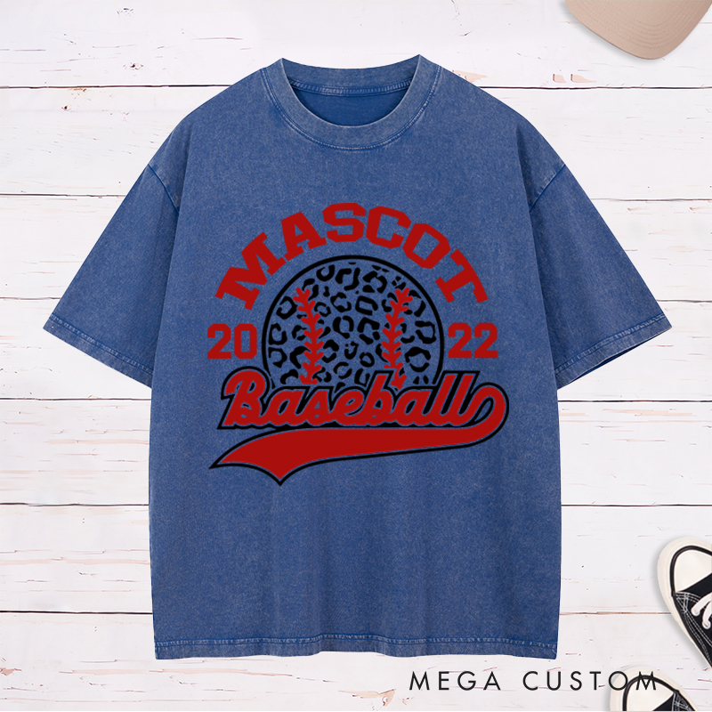 Personalized Team Baseball Washed T-Shirt Custom Name, Year and Trendy Leopard Design