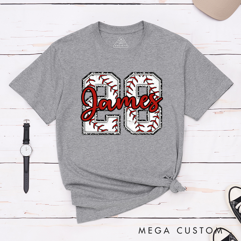 Personalized Baseball T-Shirt Featuring Distressed Numbers and Custom Name and Number