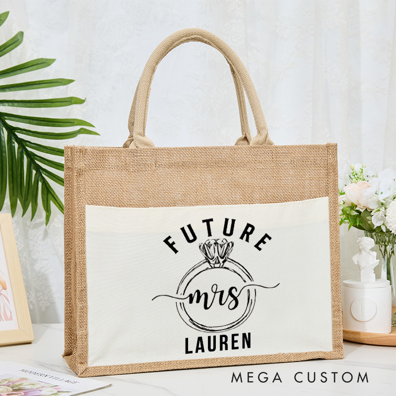 Personalized Future Mrs Ring Pattern Tote Bag for Fiancee