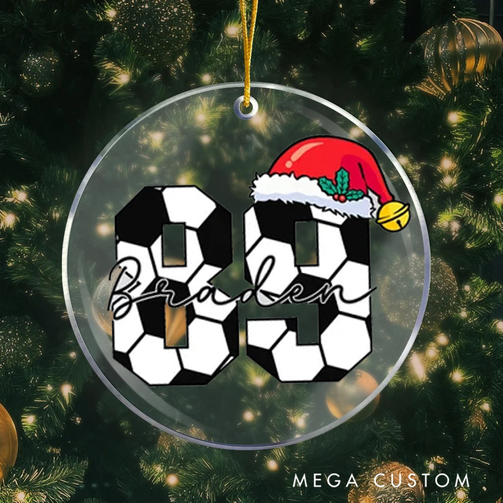 Personalized Acrylic Sports Christmas Ornament with Custom Number, Name, and Festive Design