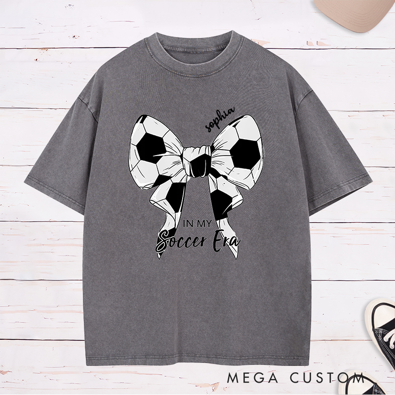 Personalized Soccer Bow Graphic Washed T-Shirt  with Custom Text Option  