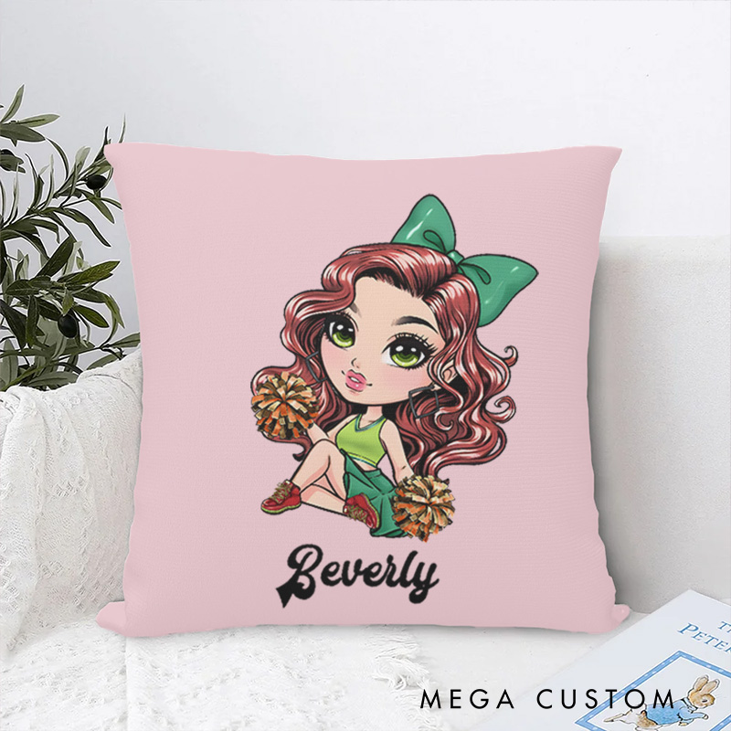 Personalized Cheerleader Pillow with Custom Name and Cartoon Design