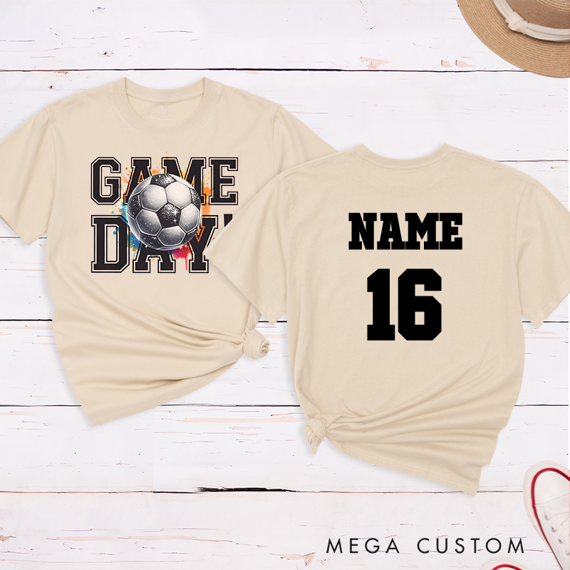 Personalized Soccer T-Shirt Featuring Vibrant Splash Design and Custom Name and Number
