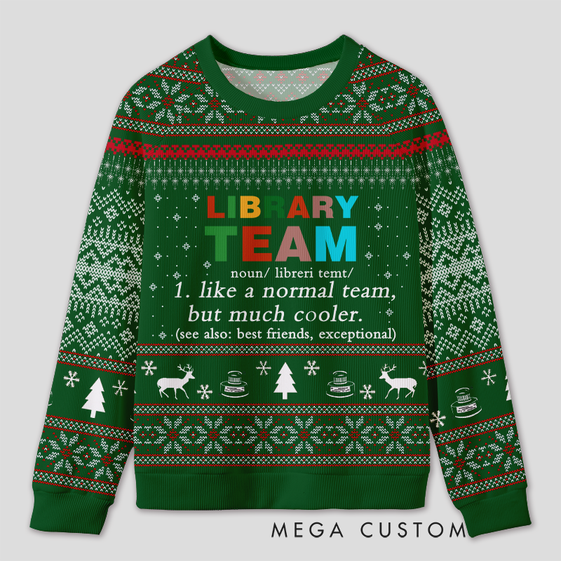 Personalized Library Team Themed Ugly Sweater Festive Gift for Book Loves