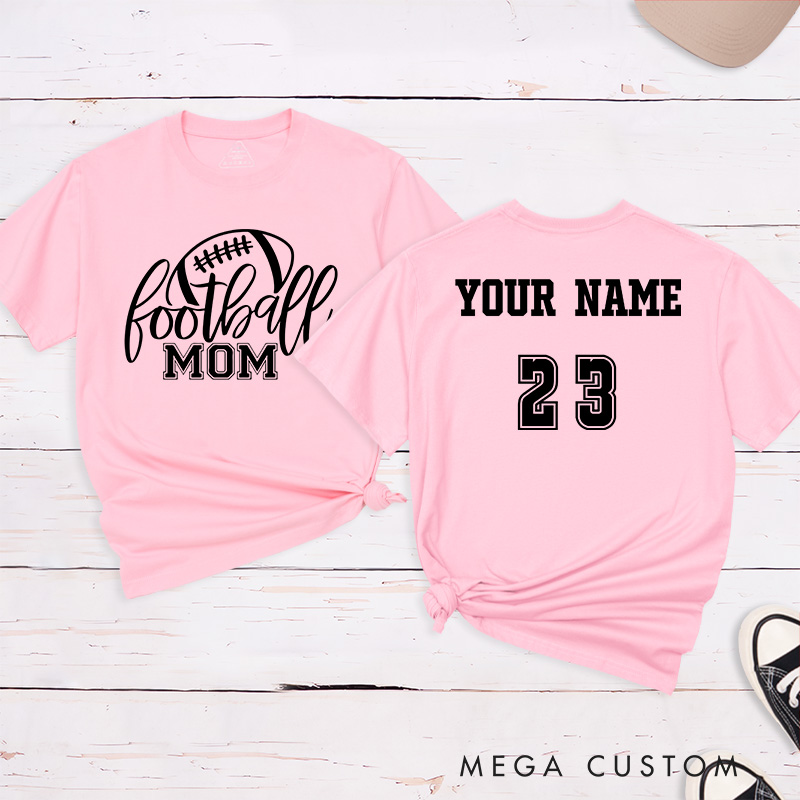 Personalized American Football Mom T-Shirts Featuring Custom Name and Number