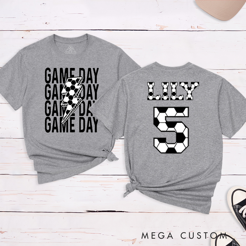 Personalized Game Day Soccer T-Shirt with Custom Name and Number