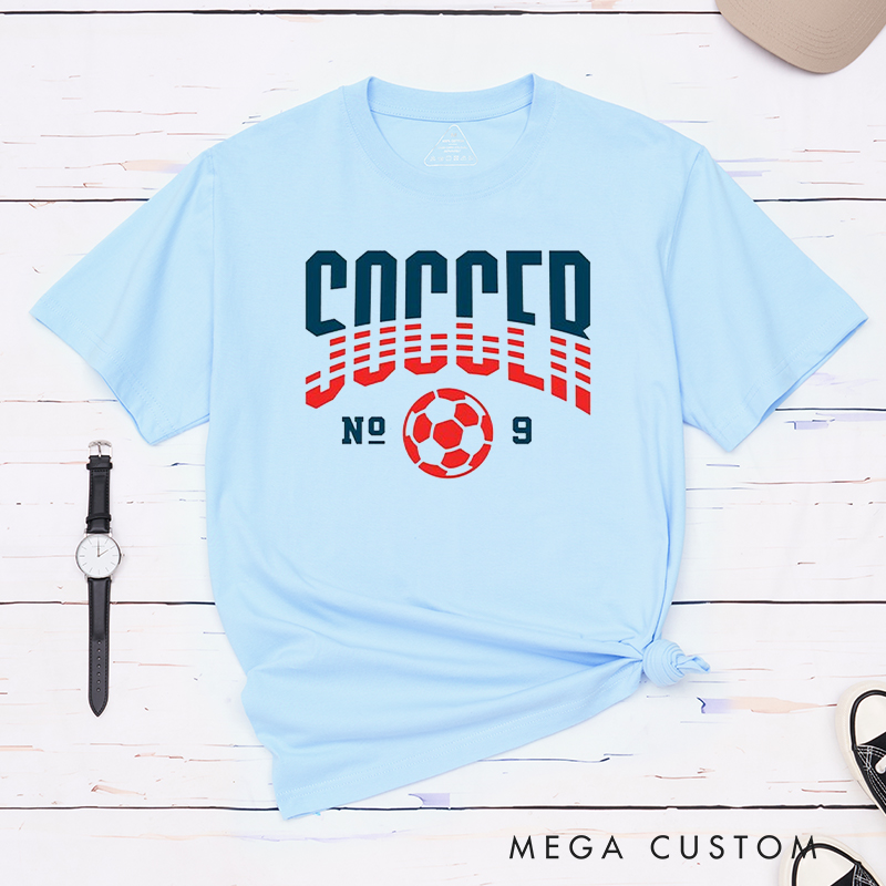 Personalized Soccer T-Shirt with Dynamic Striped Graphic and Custom Team Name and Number