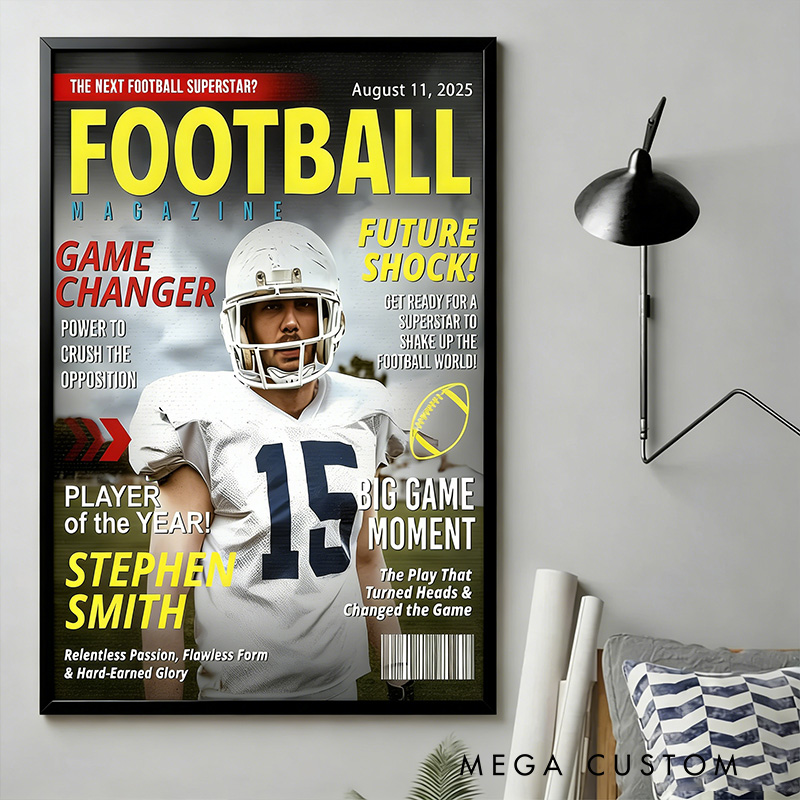 Personalized American Football Magazine Cover Poster with Custom Photo and Text