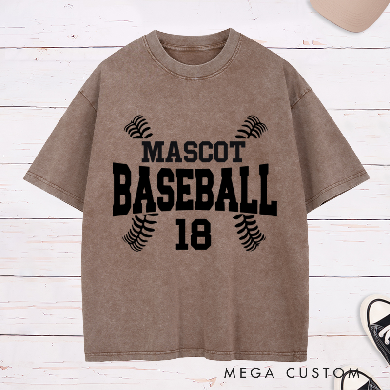 Personalized Baseball Washed T-Shirt Designed with Team Name, Number, and Stylish Stitch Graphics