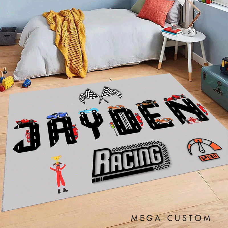 Personalized Checkered Flag Diatomite Mat Custom Name Mat Gift for Racers and Racing Lovers