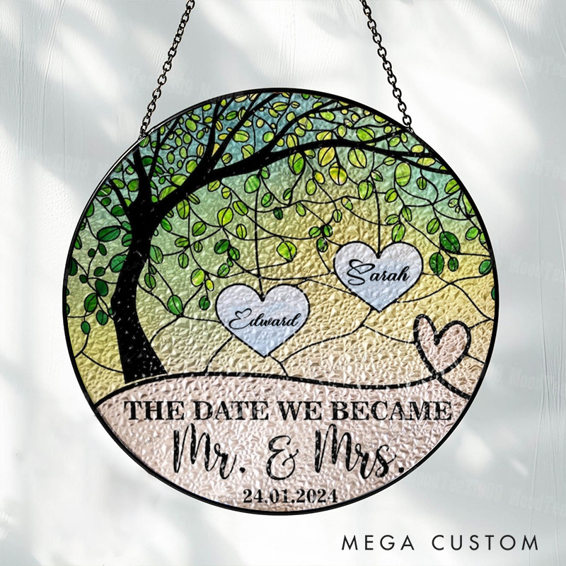 Personalized The Date We Became Mr and Mrs Glass Suncatcher for Couple