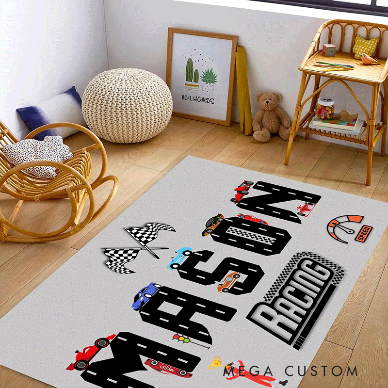 Personalized Checkered Flag Diatomite Mat Custom Name Mat Gift for Racers and Racing Lovers