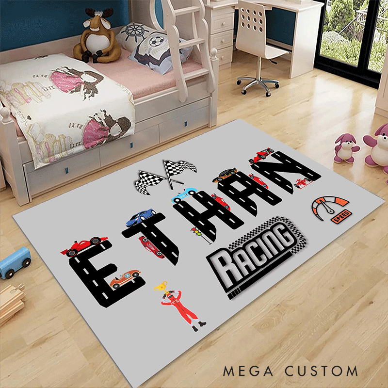 Personalized Checkered Flag Diatomite Mat Custom Name Mat Gift for Racers and Racing Lovers