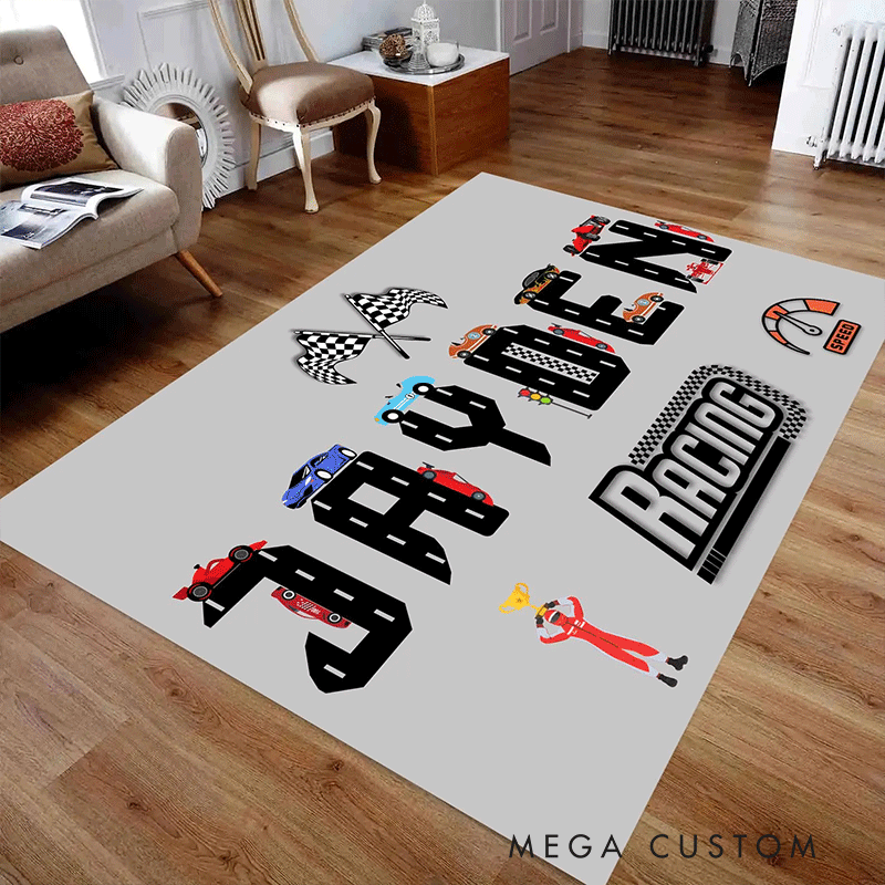 Personalized Checkered Flag Diatomite Mat Custom Name Mat Gift for Racers and Racing Lovers