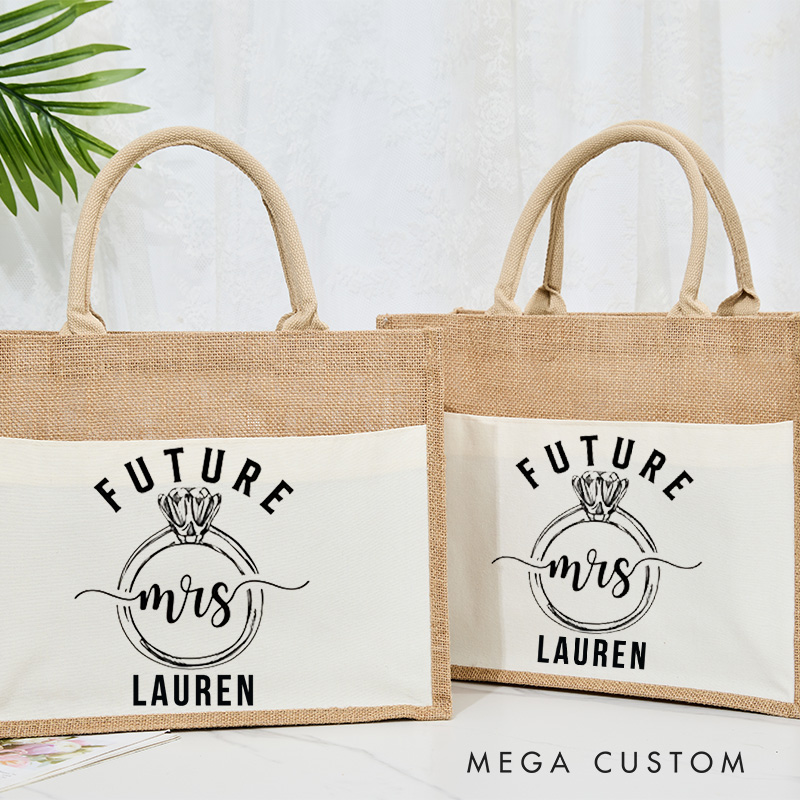 Personalized Future Mrs Ring Pattern Tote Bag for Fiancee