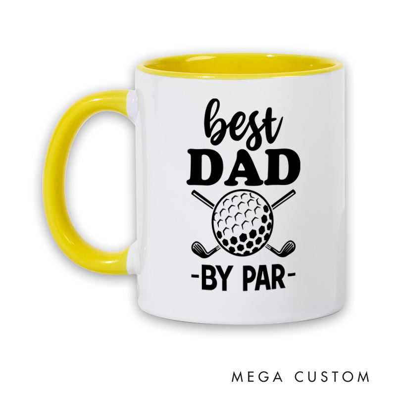 Personalized golf mug for dads with Best Dad by Par design made from durable ceramic perfect for Father’s Day birthdays or golf lovers