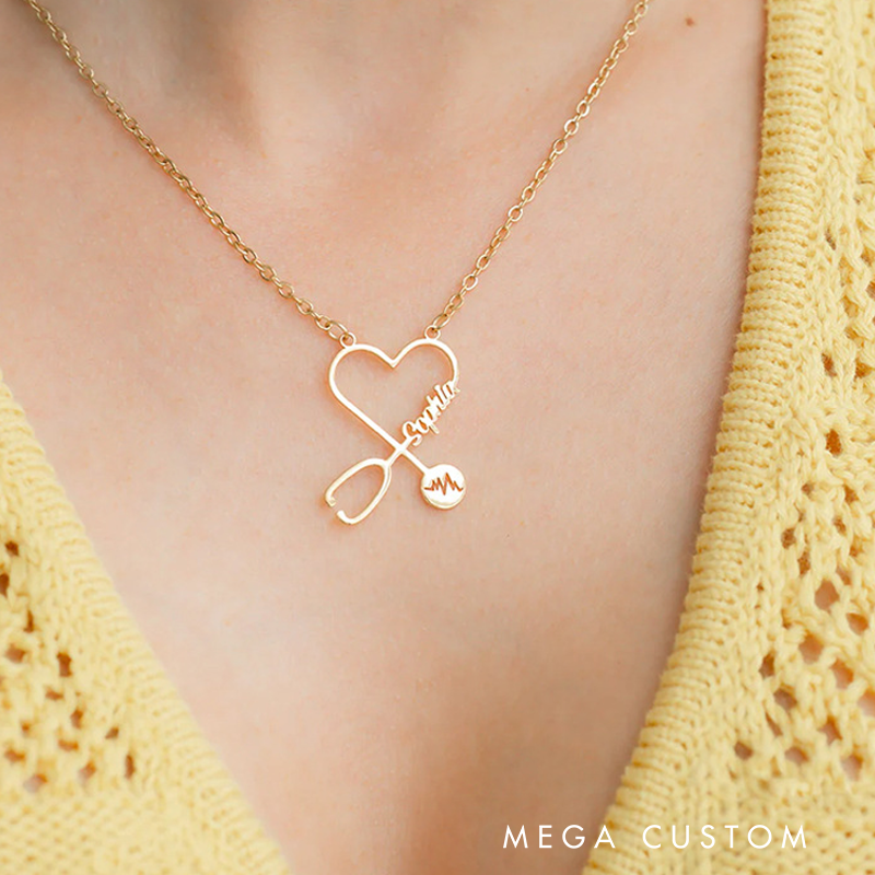 Personalized Nurse Name Stethoscope Heart Necklace Medical Staff Jewelry Gift Nurse Doctor Gift