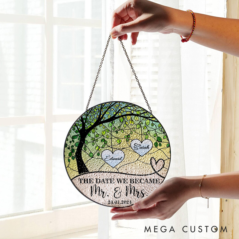 Personalized The Date We Became Mr and Mrs Glass Suncatcher for Couple