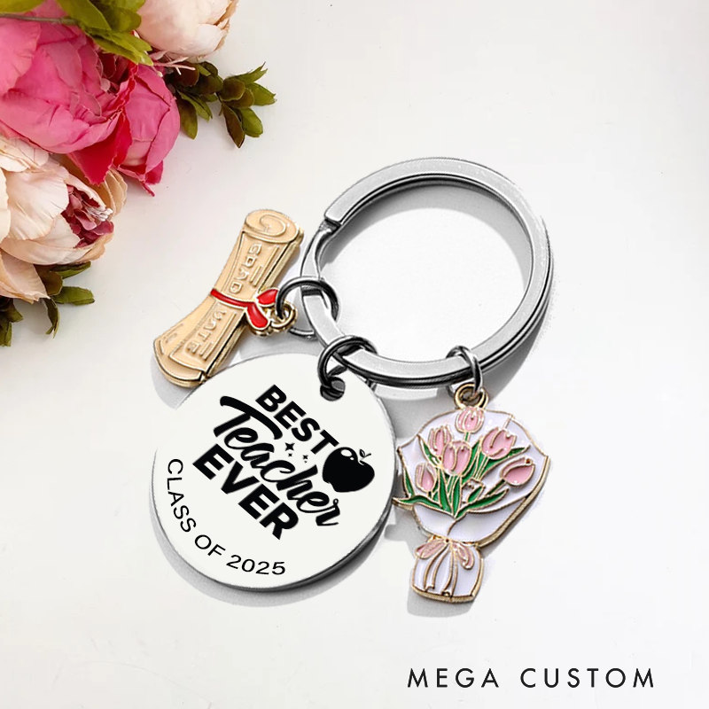 Personalised Graduation Keychain for Teacher Best Teacher Ever Graduation Keepsake Gift