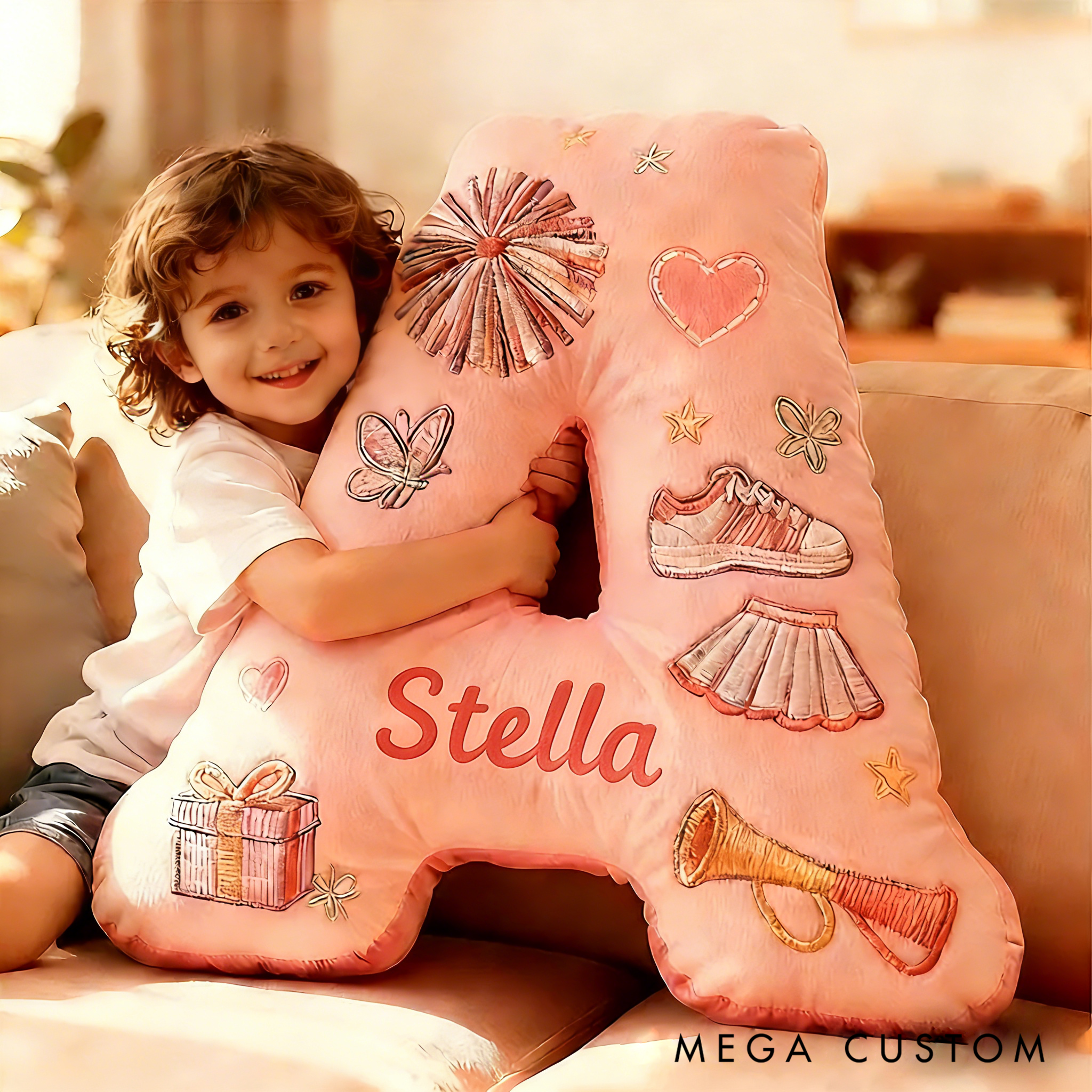 Personalized Cute Cheerleader Letter Pillow with Custom Name for Girls and Cheer Squad Members