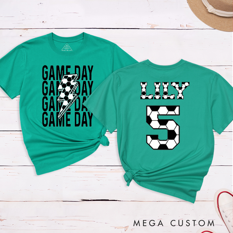 Personalized Game Day Soccer T-Shirt with Custom Name and Number