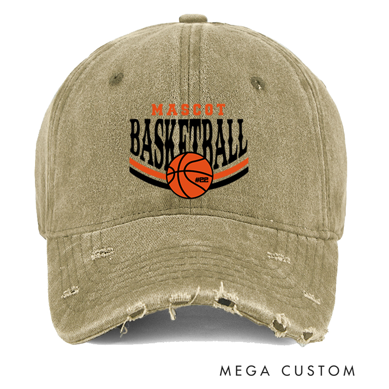 Personalized Mascot Basketball Distressed Cap with Bold Custom Design