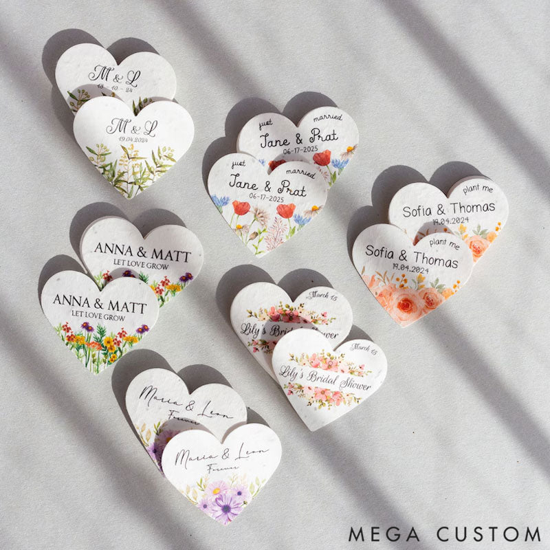 Personalized Bulk Packaged Plantable Heart-Shaped Seed Paper Wedding Favors and Thank You Gifts