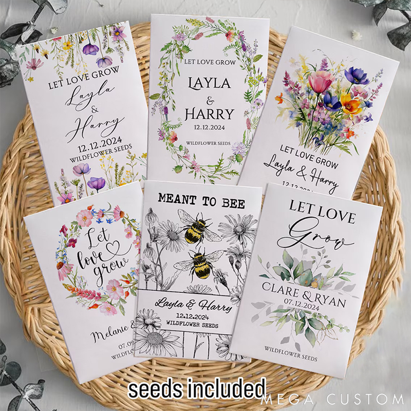 Personalized Eco-Friendly Wildflower Seed Packets Perfect Wedding Favors and Bridal Shower Gifts