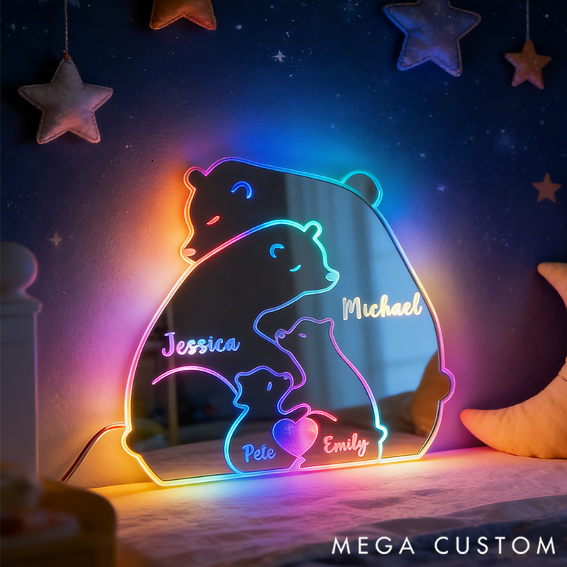 Personalized Heart Name Bear Family LED Mirror Light