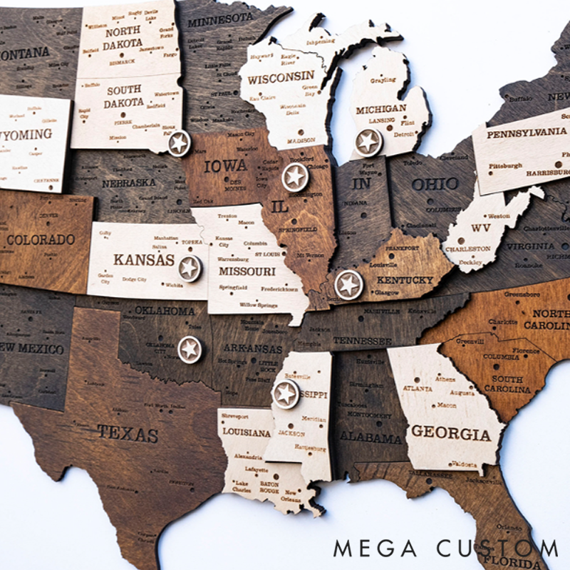Personalized Custom U.S. Map Boyfriend Valentine's Day Gift Wooden Decor