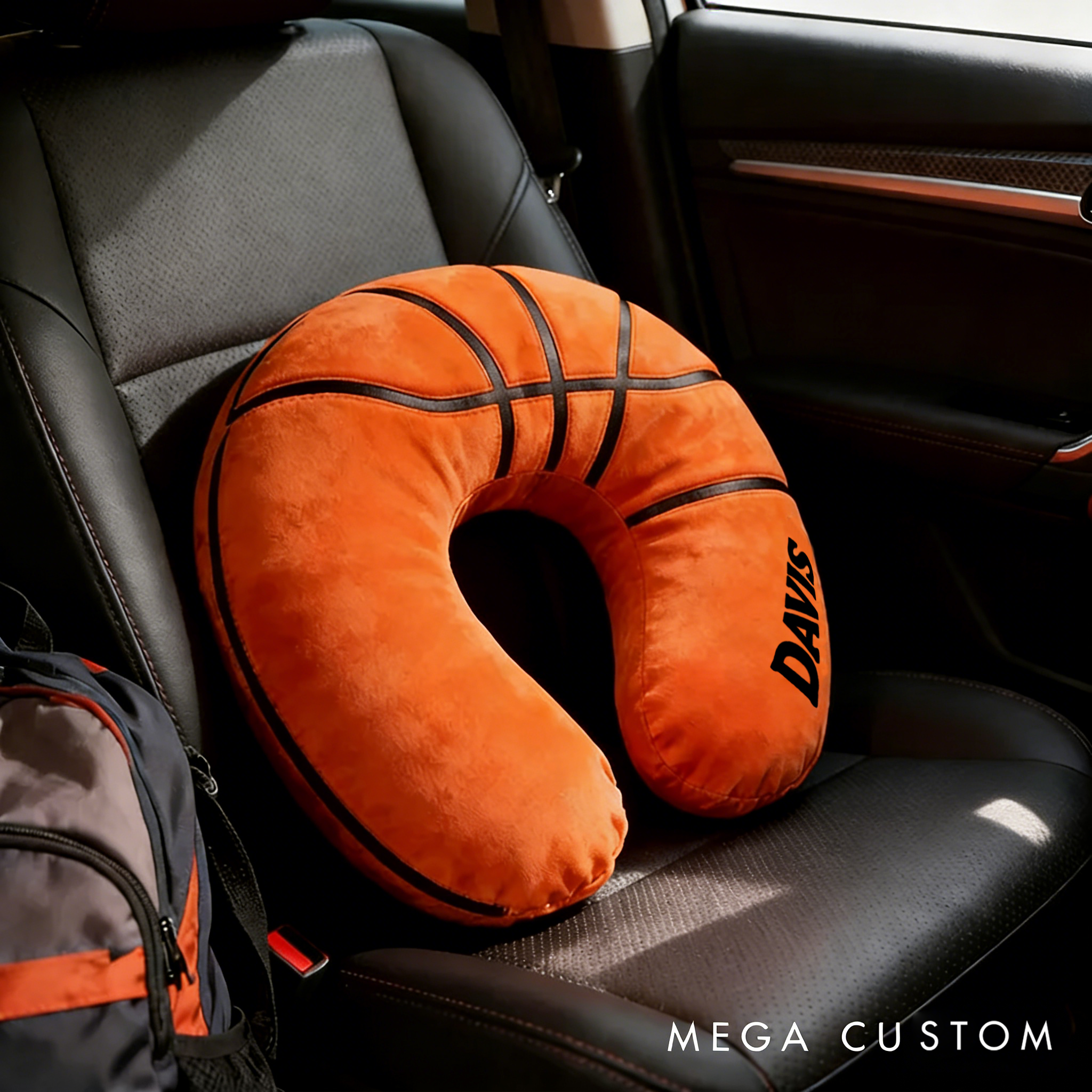 Personalized Basketball U-Shaped Pillow with Custom Name for Sports Fans and Travelers