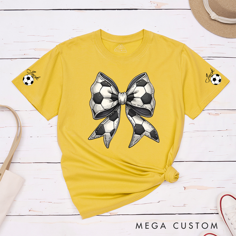 Personalized Soccer Shirt with Stylish Soccer Ball Bow and Custom Name