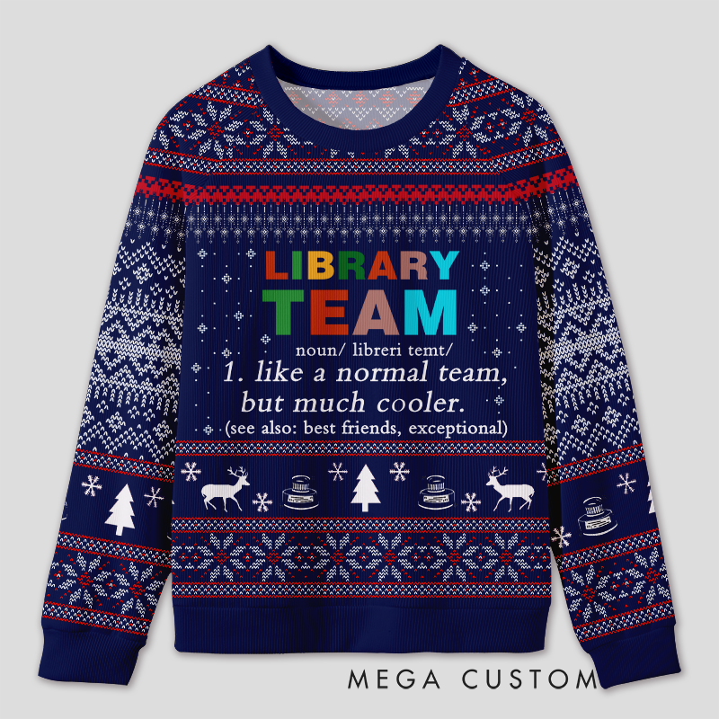 Personalized Library Team Themed Ugly Sweater Festive Gift for Book Loves