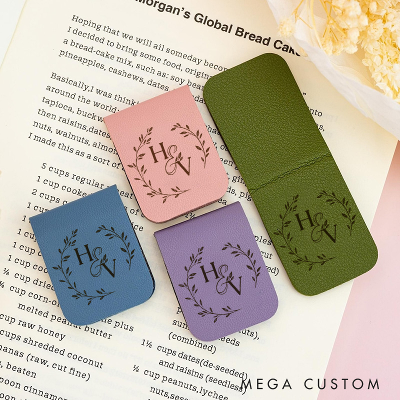 Personalized Wedding Couple Initials Leather Magnetic Bookmark