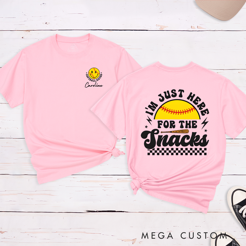 Personalized Softball T-Shirt - "I'm Just Here for the Snacks" with Custom Name