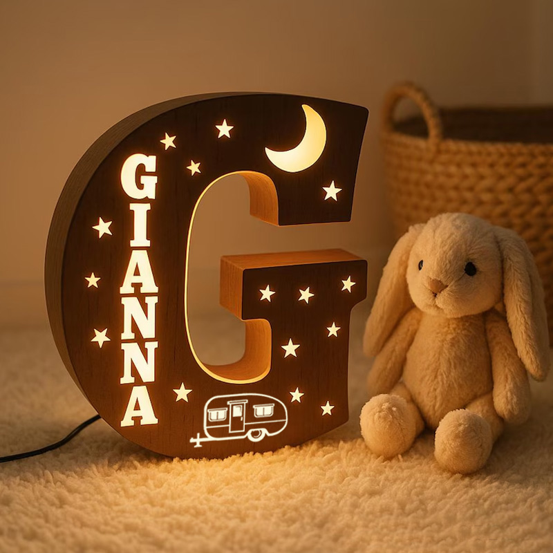 Personalized Wooden Night Light Custom Name Initial LED Night Light Gifts for Outdoor Camping