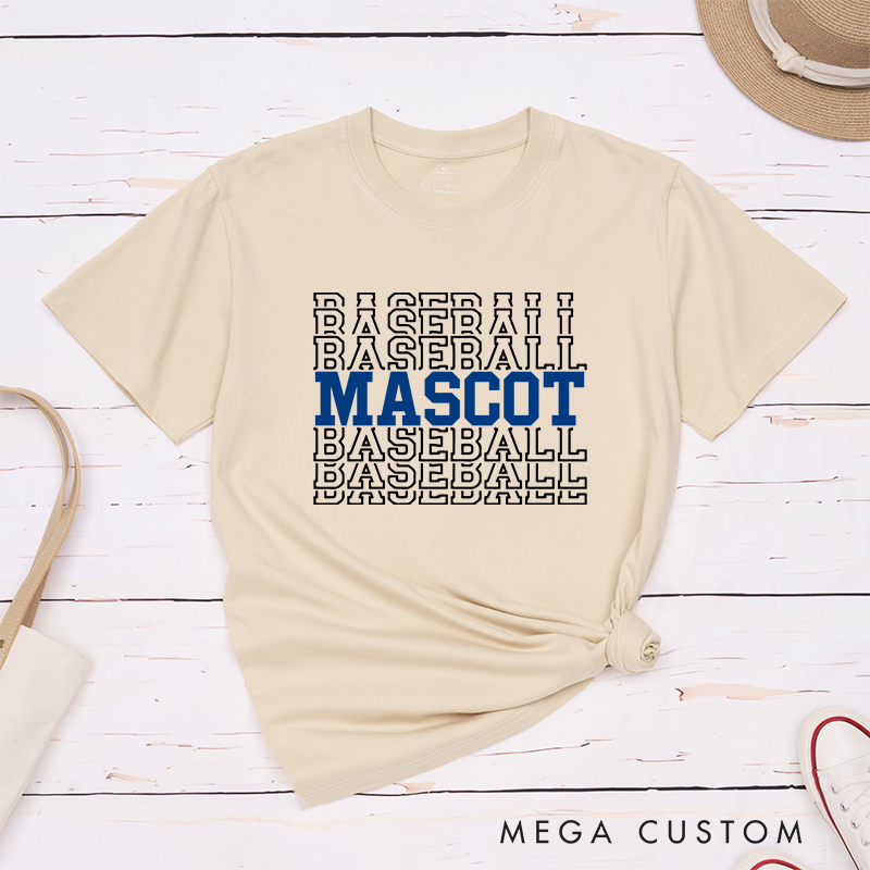 Personalized Baseball T-Shirt Featuring Team Name and Repeating Text Pattern