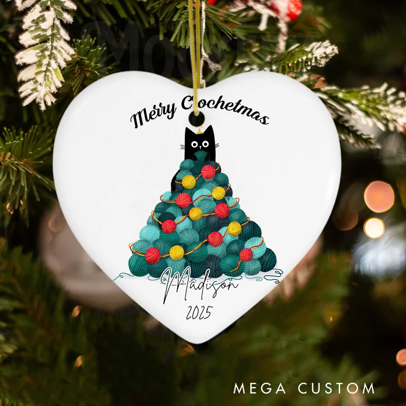 Personalized Merry Crochetmas Christmas Ornament Gift for Crocheting Lovers Christmas Decoration for Cat Lovers