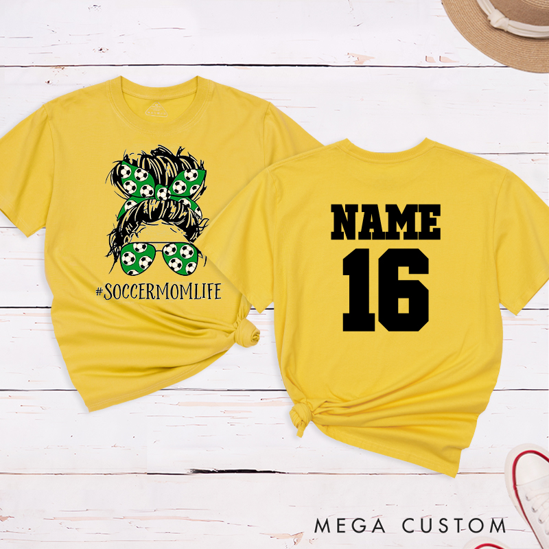 Personalized “Soccer Mom Life” T-Shirt with Custom Name and Number