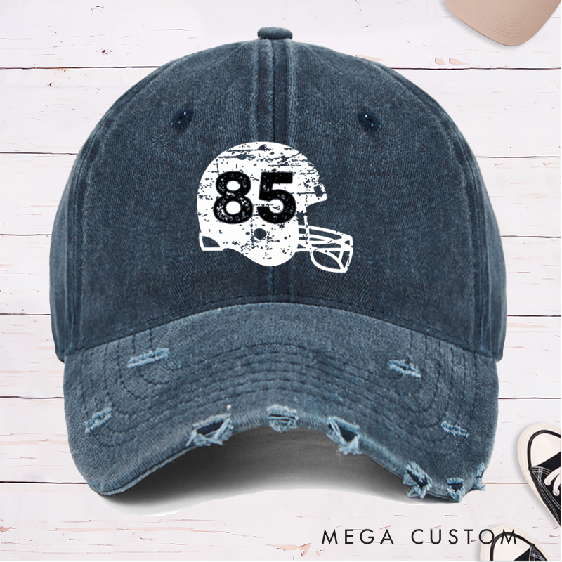 Personalized American Football Vintage Helmet Cap with Custom Number