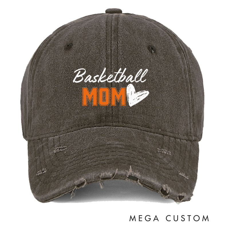 Personalized Basketball Distressed Cap with Customizable Title and Heart Design
